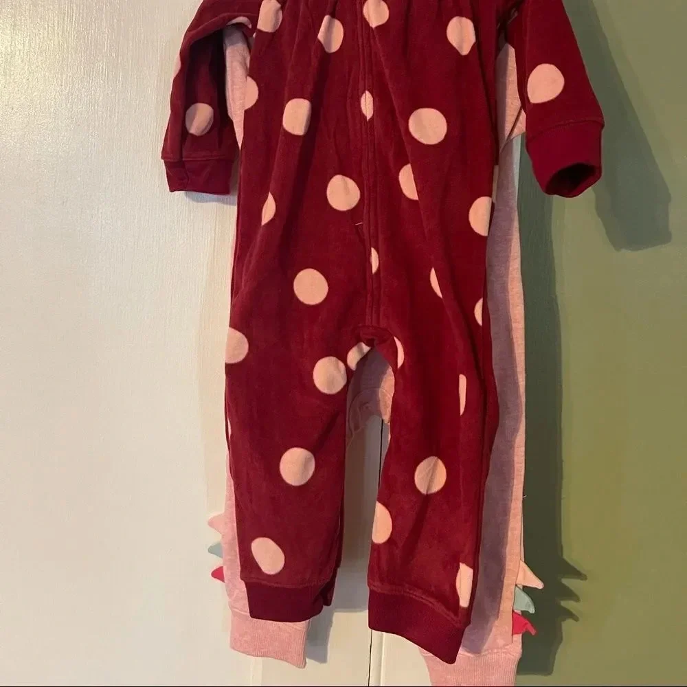 Carter's Infant 2-pack hooded Jumpsuit pink and burgundy color